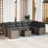 vidaXL 9-delna vrtna sofa set z blazinami črna poli ratan, 2-sedežna vrtna sofa z blazinami in shrambo siva poli ratan Cene