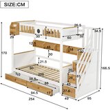 Möbrio Dvonadstropna postelja s stopnicami - 90x200 cm - 4 omarice na stopnicah in 2 predala pod posteljo - bela, (22060347) | Shoptok.si