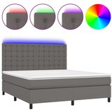  Box spring postelja z vzmetnico LED siva 160x200cm umetno usnje, (20898364) | Shoptok.si