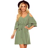 Numoco 292-6 MARINA airy dress with a neckline - OLIVE color | Shoptok.si