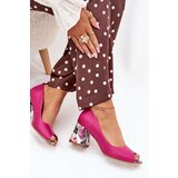 Boto Leather pumps with decorative heel Fuchsia Lewski Shoes Cijene