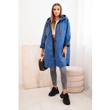 Kesi Włoski Plus Size women's quilted jacket with a hood and the inscription HOPE light denim | Shoptok.si