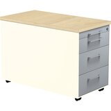 mauser Predalnik na kolesih, VxG 529 x 800 mm, 3 predali, čisto bele / aluminijasto srebrne barve / javor | Shoptok.si