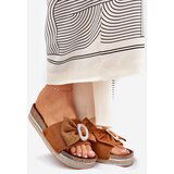 Boto Ladies Platform Sandals With Bow And Decorative Brooch Camel Lenela | ePonuda.com