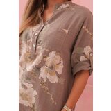 Kesi Włoski Loose-fitting women's cotton shirt with a floral pattern fango | Shoptok.si