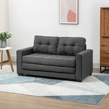  Kauč na razvlačenje dvosjed tkanina nalik lanu kaučukovo drvo siva 147 5x75x85 cm | shoptok.hr