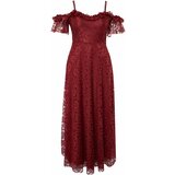 Trendyol Curve Burgundy Lace and Guipure Woven Evening Dress cene