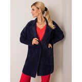 Fashion Hunters Navy blue fluffy alpaca coat | shoptok.hr