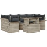 vidaXL 7-delna sofijska garnitura svetlo siva poli ratan, 2-sedežna vrtna sofa s shrambo in blazinami svetlo siva poli ratan | Shoptok.si