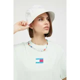 Tommy Jeans Bombažna kratka majica zelena barva