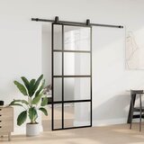  Klizna vrata s priborom crna 90 x 205 cm kaljeno staklo | shoptok.hr