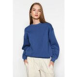 Trendyol Indigo Thick, Fleece Inside Regular/Normal Fit. Crew Neck Basic Knitted Sweatshirt Cene