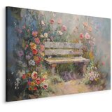  Slika - Flowery bench - impressionist painting full of flowers 120x80 Na talijanskom platnu | shoptok.hr