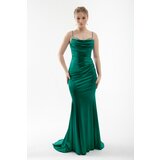 Lafaba Women's Emerald Green Stone Strap Long Evening Dress Cene
