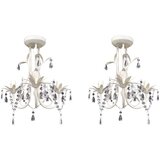 vidaXL Lestenec s kristalnimi obeski 2 kosa elegantne bele barve | Shoptok.si