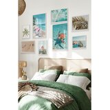 Wallxpert set od 8 uramljenih slika Çgs-049, tropski morski motivi – flamingosi na plaži, morska kornjača, palme i obala, beli ram | Eponuda.com