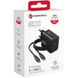 Punjač za telefon F-Energy GaN III 2x USB-C AVS SSFC3.0 60 W + kabel USB-C na USB-C