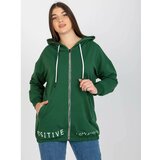 Fashion Hunters Dark green plua size zipped sweatshirt with a hood Cene