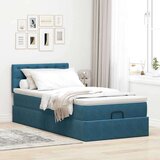 vidaXL Otomanski posteljni okvir z vzmetnico moder 90x190 cm žamet | Shoptok.si