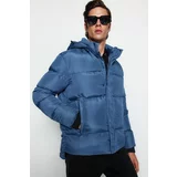 Trendyol Men's Blue Regular Fit Coat of Arms Detachable Hooded Water and Wind Resistant Winter Coat