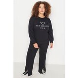 Trendyol Curve Black Crew Neck Printed Knitted Tracksuit Set Cene'.'