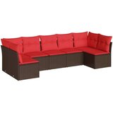  Vrtna garnitura - 7-dijelni set vrtnih sofa od poliratana s jastucima smeđi - Smeđe-crvena Bez stola 1 | shoptok.hr