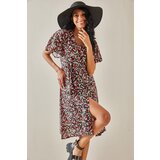 XHAN Black Floral Patterned Dress with Ruffles on the sleeves cene