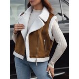 DStreet Kamizelka damska zamszowa z kożuszkiem WOOLZIP kamelowa | shoptok.hr
