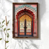 Wallxpert uramljena MDF slika NAL052-46, orijentalna vrata sa žutim cvetnim krilima u crvenom luku, 35,5 x 47 cm | Eponuda.com