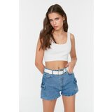 Trendyol Blue Cargo Pocket Detailed Denim Shorts Cene
