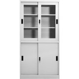 Furnova Pisarniška omara z drsnimi vrati svetlo siva 90x40x180 cm jeklo, (21919687) | Shoptok.si