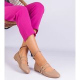 Gemre Beige faux leather ballet flats with buckles Vitoldora | Shoptok.si