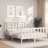 vidaXL Posteljni okvir z vzglavjem bel 140x200 cm trden les | Shoptok.si