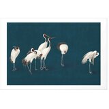  Plakat - Evening at the Pond - group of cranes drawn in dry pastel on a dark turquoise background 60x40 Bez okvira s margom | shoptok.hr