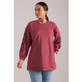 armonika Women's Dusty Rose Round Neck Sleeve Embossed Sweatshirts