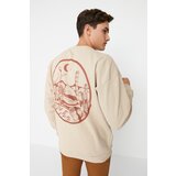 Trendyol Beige Men's Oversize Fit Crew Neck Back Printed Soft Fluffy Sweatshirt | shoptok.hr