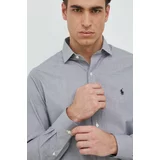 Polo Ralph Lauren Pamučna košulja za muškarce, boja: siva, slim, s talijanskim ovratnikom