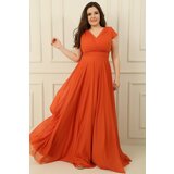 By Saygı Double Breasted Neck Lined Nail Sleeve Full Circle Flared Chiffon Tulle Plus Size Long Dress | Shoptok.si