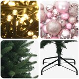  Umjetno božićno drvce s kuglicama 210 cm 300 LED lampica - 210 cm s LED-ima i ružičastim lopticama Zelena | shoptok.hr