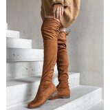 Gemre Hallora Brown Long Platform Boots in Eco-Suede | shoptok.hr
