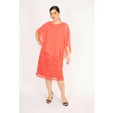Şans Women's Pomegranate Plus Size Chiffon Lined Lace Dress with Cape