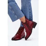 Boto Low insulated ankle boots with zipper and decoration burgundy Nevalia | Shoptok.si