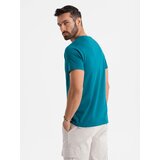 Ombre Men's cotton t-shirt with printed pocket - turquoise | Shoptok.si