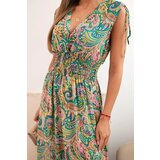 Kesi Włoski Women's cotton dress with tied straps and paisley pattern turquoise | Shoptok.si
