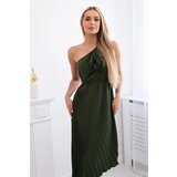 Kesi Women's pleated dress with flower - khaki Cijene