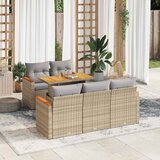 Maison Chic Seti vrtnega pohištva - Vrtna garnitura - Vrtni pohištvo set z blazinami 6-delna bež ratan/akacija, (21796567) | Shoptok.si