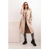 Kesi Włoski Women's coat tied at the waist with a collar and buttons dark beige | ePonuda.com