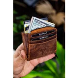 Garbalia Figo Genuine Leather Crazy Tabby Zippered Mini Wallet with Card Holder