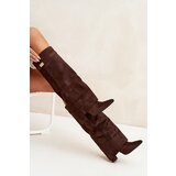 Boto Eco Suede Boots Heel Block Zipper Insulated Folded Shaft Chocolate Evyra | shoptok.hr