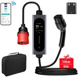 JUNSUN Tip 2 EV električni avtomobilski polnilni kabel – 11kW, nastavljiv tok, LCD zaslon, prenosni polnilnik 6 m z vtičem CEE 6-16A IP67 Wi-Fi Bluetooth, (5000156338) | Shoptok.si